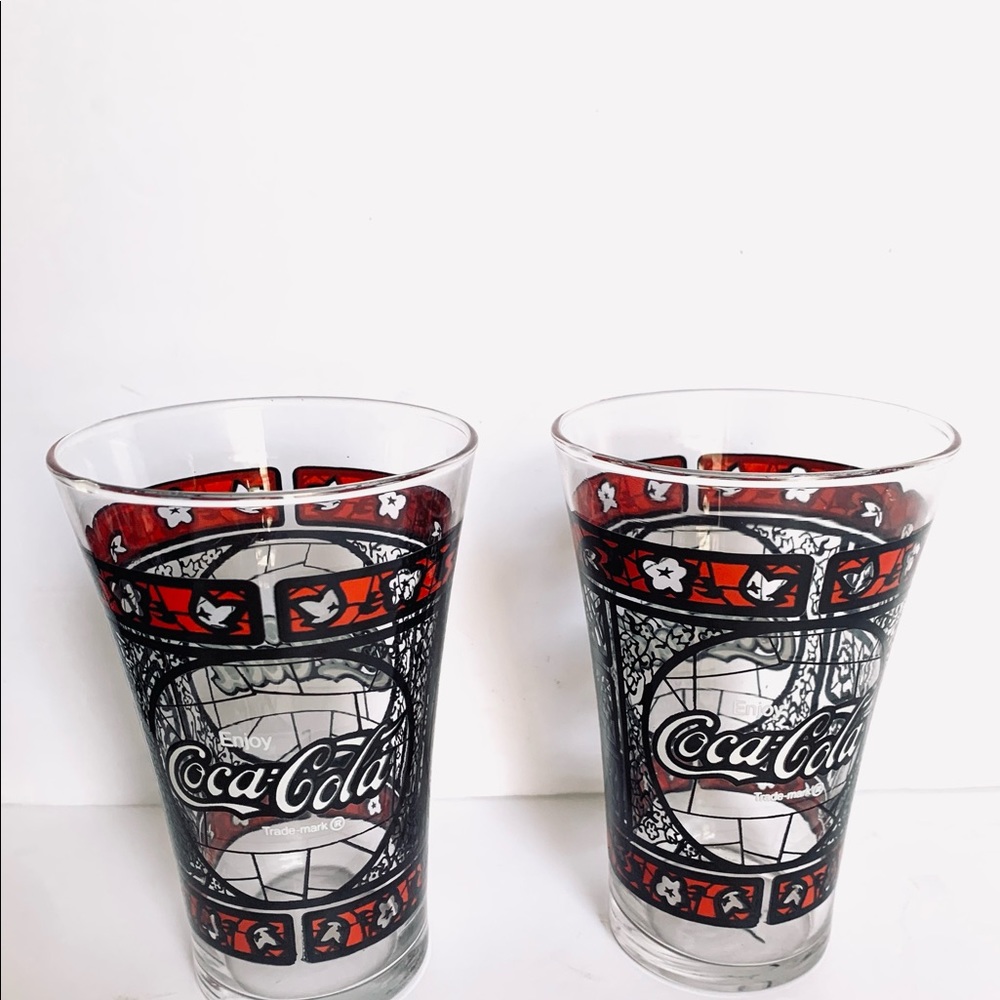 2 Coca Cola Coke Red Black 12oz Glasses- SOLD